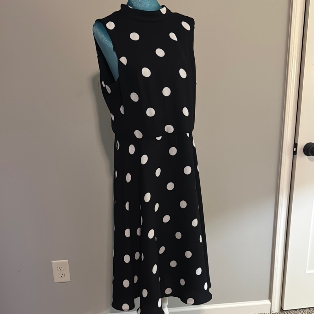 SLNY Black and White Polka Dot Midi Dress